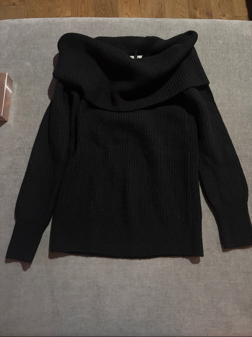 Theory Black Ribbed Off-Shoulder Sweater